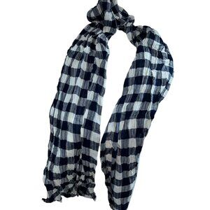 Fall classic Navy blue white cotton Buffalo Check PLAID scarf wrap 77x17